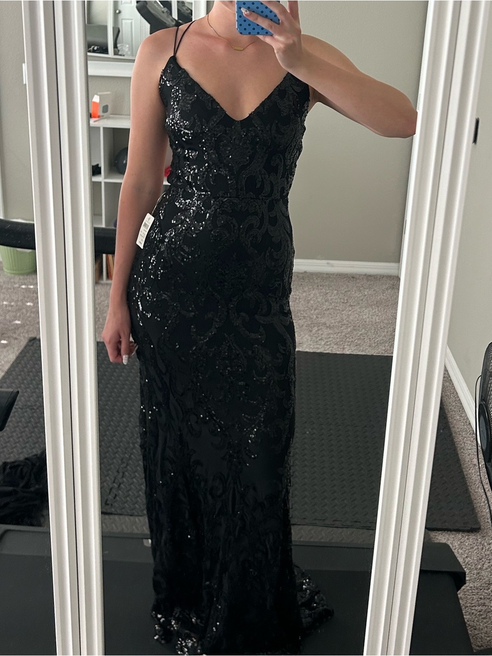 Windsor Black Sequin Spaghetti-Strap Maxi Dress